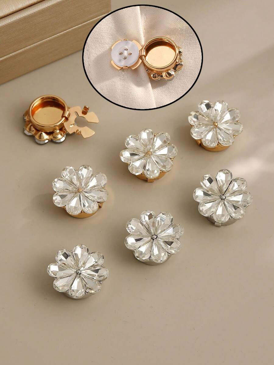 1 pieza Botón de puño de camisa con flor de rhinestone, alfiler decorativo para el cuello, accesorio versátil y minimalista adecuado para uso diario y días festivos