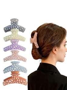 Set de 3/6 piezas de pinzas para el cabello de mujer de estilo veraniego con lunares, forma asimétrica y redonda, de colores de gelatina, con estilo minimalista, lindo y elegante, para uso diario, vacaciones, playa, festivales, bodas y accesorios para el cabello de verano - Multicolor - Ver 7