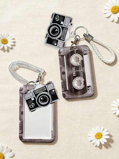 1pc Retro Imitation Tape Card Holder With Camera Pendant,Retractable Spring Lanyard With Id Badge Card Holder,Multifunctional Id Card Holder,Sliding Cover Telescopic Sleeve,Durable Plastic Material,Suitable For Id Cards, Bank Cards, Meal Cards, Work Permits, And More | For Nurses, Doctors, Teachers, Offices, Back To School Season | Ideal Birthday Gift, Party Gift, Holiday Gift, Student Gift