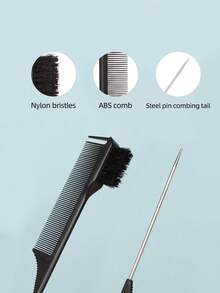 Hair Styling Comb Set, Teasing Brush + Edge Brush With Steel Pin Tail, Boar Bristle Brush For Voluminous Hair, Evening Updo, Slick Back Hairstyle And Beard Styling - Multicolor - View 6
