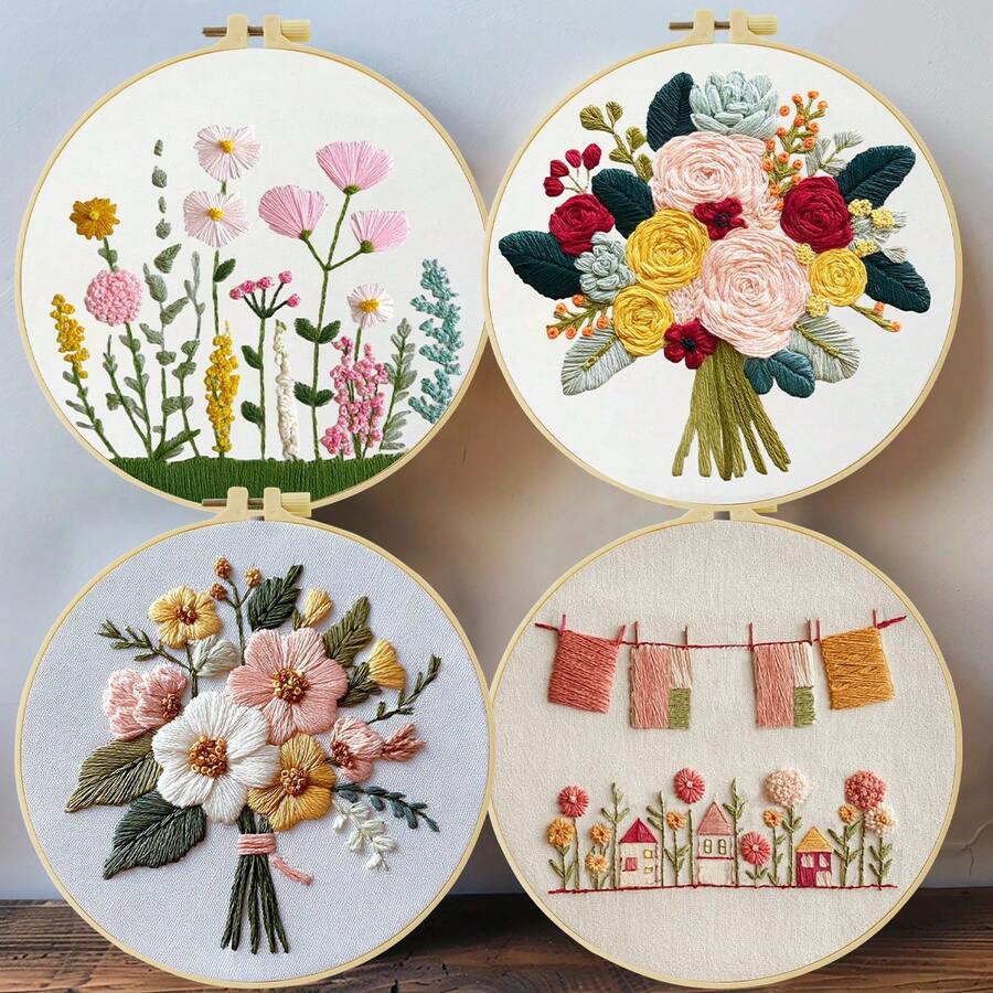 DIY Embroidery Kit, Simple Floral Pattern, Includes Embroidery Needle, Thread, Embroidery Hoop And Pre-Printed Fabric, Handcraft Embroidery Set, Beginner Friendly, Suitable For Thanksgiving, Christmas, Gifts, Home Wall Decor, 20x20cm/7.9x7.9 Inches