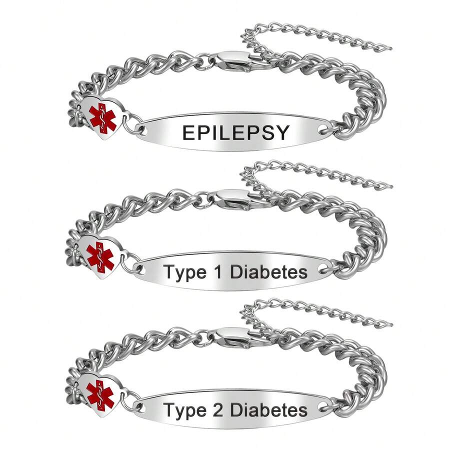 Rofusn Women's Heart-Shaped Medical Alert ID Bracelet: Emergency First Aid Health Alert Bracelet - Emergency Medical Identification - Adjustable Chain Jewelry - B - 查看 1
