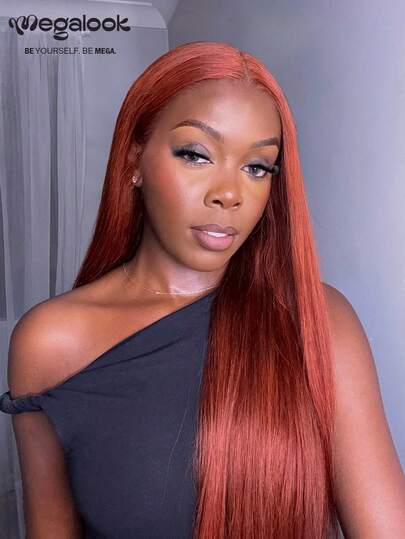 MEGALOOK 6x5 Straight Wave Human Hair Wigs Reddish Brown Colored Wig Transparent Lace Natural Hairline Pre-Cut Lace 100% Human Hair Glueless Wear And Go Three Steps Medium Size Wig Adjustable Cap With Drawstring Comfortable All Day Wear 180% Density 20inch Only