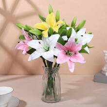 1 pezzo Ramo di giglio artificiale 3D realistico, fiori finti bianchi per decorazione di matrimoni, casa e giardino - Multicolore - Visualizzare 2