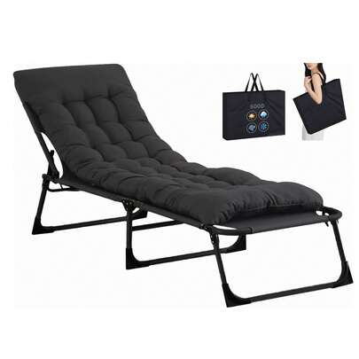 AYAYM Heavy Duty Folding Garden Sun Lounger 22mm Steel Frame Support 264lbs 4-Position Adjustable Folding Chaise With Pillow Sun Bed With Cushion For Beach, Garden, Patio