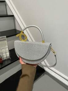 小众奢华设计银色半圆翻盖包，高端金属扭绳手柄手提包，适合晚宴、通勤和约会等场合。 - 銀色 - 查看 6