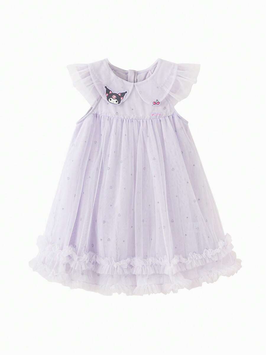 Balabala Nuevo vestido de princesa de tul para niñas pequeñas en verano, vestido de línea A con mangas de volantes de malla para bebés y niñas pequeñas - Tono morado - Ver 1
