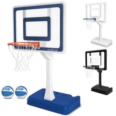 Splash Hoop Elite - Adjustable Height or Fixed Post - Pool Hoop Basketball Game with Water Weighted Base Regulation Steel Rim and 2 Pool Basketballs