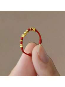 1 Golden Braided Red Rope Ring, Ben Ming Nian Lucky Red Rope Ring, New Year Gift - Multicolor - View 6