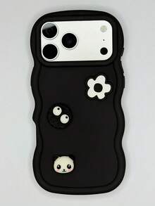 1个大波浪多巴胺可爱熊猫饼干花手机壳，兼容 17 Pro Max/ Note 14 4G/Galaxy A56/ Hot 30/ Moto E30/Smart 7, Smart 8/荣耀X7, X8, X8A, X8B, X8C，国际版，非国内版 - 黑色 - 查看 1