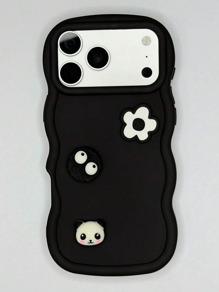 1个大波浪多巴胺可爱熊猫饼干花手机壳，兼容 17 Pro Max/ Note 14 4G/Galaxy A56/ Hot 30/ Moto E30/Smart 7, Smart 8/荣耀X7, X8, X8A, X8B, X8C，国际版，非国内版 - 黑色 - 查看 1