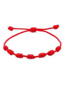 1/2/6 piezas Pulsera de la suerte tejida a mano con siete nudos, estilo bohemio minimalista y versátil para playa y vacaciones, color rojo, joyería de moda personalizada, regalo ideal para uso diario, fiestas y vacaciones, accesorio multifuncional para atuendos casuales y de vacaciones de mujer - Multicolor - Ver 2