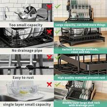 Dish Rack, Double-Layer Stainless Steel Drain Rack, Kitchen Countertop Storage Rack, Equipped With Cutting Board Rack And Utensil Rack, Suitable For Apartment Kitchen Storage. - 查看 4