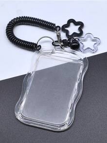 1 Peça Porta-Cartão Transparente, Porta-Cartão com Capa Deslizante Ondulada Criativa, Protetor de Cartão de Acesso ao Campus/Cartão de Ônibus, Chaveiro de Alta Qualidade, Porta-Cartão de Metrô/Crachá de Trabalho, Porta-Cartão de Foto Estilo Kpop, Porta-Cartão de Foto em Formato de Estrela, Porta-Cartão de Computador Transparente - Capa transparente para cartão - Visão 12