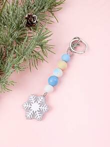 1pc Unique Snowflake Beaded Keychain, Adorable Snowflake Decor With Soft Wooden Beads Design, Perfect Christmas Stocking Stuffer Gift, Gift For Friends, Christmas Gift - Multicolor - View 16