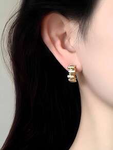 1 Pair Minimalist Elegant Asymmetrical Geometric White Enamel Dangle Earrings, Niche High-End Casual Daily Wear For Women - Golden Yellow+White - View 3