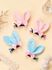 2/4pcs Cute Rabbit Ear Hair Clips For Women, Plush & Alloy Material, Sweet Polka Dot Bow Hair Accessories, Suitable For Daily Wear, Birthday Party, Photography - Multicolor - View 16