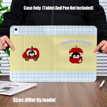 Book-Style Tablet Case With Pencil Holder Cute Plush Penguin & Apple Design, With Penguins In Apple Car & Shell. Yellow Polka Dot & Light Blue Plaid Background, Fresh And Healing. Book-Style Flip, Built-In Pencil Slot, Full Shockproof Edge.Compatible With IPad Mini 4/5/6, 9.7/10.2/10.5/10.9/11/12.9/13 Inch, Pro/Air 4/5/6/7, 10th/11th Gen, Galaxy Tab A7Lite/A8/A9/A9Plus/S6Lite/S7/S8/S9/S10/S11/FE/Plus Series. - Multicolor - View 8