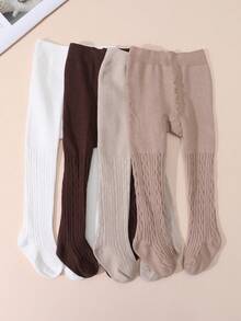4pcs Baby Girls' Solid Color Leggings, Minimalist Crotch Tights, Suitable For Daily Wear All Seasons - Multicolor - View 8