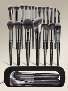 MAANGE 21pcs Makeup Tool Set Including A 20pcs Professional Makeup Brush Set + Cosmetic Bag: Foundation Brush, Blush Brush, Powder Brush, Concealer Brush, Contour Brush, Eyeshadow Brush, Blending Brush, Eyeliner Brush, Eyebrow Brush, Mascara Brush Beauty Brush Kit Gift For Women & Girl Travel Makeup Brush Set - Black - View 1