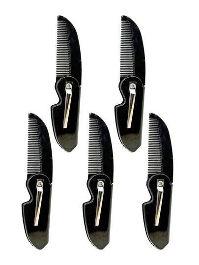 5pcs Mini Black Portable Pocket Folding Beard Comb, Mustache Comb, Pocket Folding Comb, Suitable For Men And Women Travel