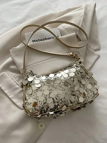 闪亮亮片链条肩带大容量女士个性化新款夏季时尚别致腋下包 - 金色 - 查看 11