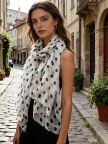 1pc Women's Elegant Classic Polka Dot Printed Chiffon Scarf, Breathable Lightweight Shawl Suitable For Daily Wear And Summer Travel Sun Protection - Multicolor - View 5