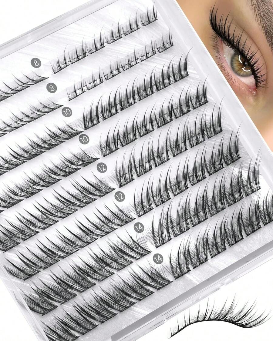 Fox Eye Lash Clusters - Natural Individual Eyelash Extensions (8-14MM) - Cat Eye & Anime Style - Wispy Spikes For Volume & Definition - Easy Application Pre-Mapped Clusters - Viva La Leopard - Visa 1