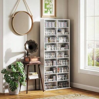 CD/DVD/Blu-Ray Shelf/Stand That Can Hold Up To 640 CDs, 360 DVDs, Or 430 Blu-Rays. Storage Unit/Bookshelf/Media Shelf For The Living Room. 78.5 X 24 X 175 Cm. White.