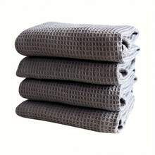 Waffle Weave Dish Towel, Plain-Colored Kitchen Cloth, Pure Cotton Thickened Cleaning Cloth, Kitchen Rag, Absorbent Square Towel, 4 Colors/Set - 淺灰色 - 查看 11