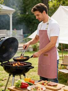 1pc Striped Bib Apron, Oil-Resistant Kitchen Apron With 2 Pockets, Adjustable Tie, Suitable For Cooking And Cleaning, Minimalist Style Apron For Chefs, Waiters, Grillers, Barbers, Adult Pocket Apron, Machine Washable Kitchen Supplies, Unisex Chef Apron For Home And Restaurant - Multicolor - View 2