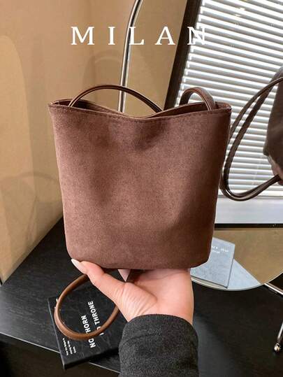 2026 New Korean Niche Ins Suede Retro Leopard Print Bucket Bag, Minimalist Chic Crossbody Purse