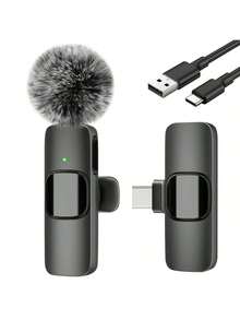 Wireless Lavalier Microphone For Phone TypeC Lapel Mics Plug-Play 2.4G Ultra-Low Delay Built-In Noise Reduction Chip Working Time For Video Recording Interview Podcast Vlog 50mAh Rechargeable Battery - Black - View 12