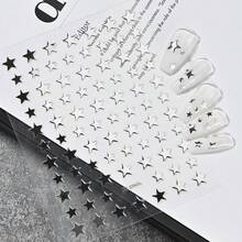 6 piezas Pegatinas de uñas de metal plateado con estrellas - Pegatinas de arte de uñas con estrellas 3D autoadhesivas brillantes y letras inglesas retro, decoraciones de uñas con estilo Y2K de estrellas, adecuadas para uñas acrílicas, decoración de arte de uñas DIY para fiestas y looks diarios, suministros para uñas - Plateado - Ver 7