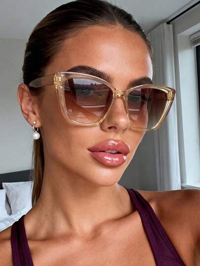 1 Pair Unisex Cat Eye Champagne Sunglasses, Fashionable High-End Luxury Glasses, Suitable For Parties, Beaches And Other Occasions, Ideal For Women's Daily Outfits, Business Casual, Summer Beach Vacations, Outdoor Activities, Travel And Back To School Season In Autumn/Winter
