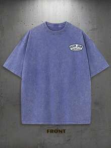 Shark Surfing Pattern Men's Summer Round Neck Short Sleeved T-Shirt, Unisex T-Shirt, Comfortable And Fashionable, Men's Clothing, 230G Washed Cotton High-Quality Double-Sided Printed T-Shirt, Suitable For Retro Street Style, Outdoor Sports And Leisure, Beach Travel And Other Occasions, Perfect Gift - 藍色 - 查看 2