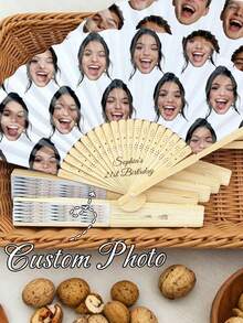 Custom Face Hand Fan, Foldable Paper Wedding Fan, Personalized Handheld Fan For Reception, Photo Print Decorative Fan, Party Favors - Multicolor - View 8