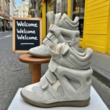 IS-Invisible Height High-Top Women's Shoes (2026 New Arrival) Vibrant Color Blocking, Flat Casual, Closure Design Sneakers, Suede High-Top Women's Invisible Wedge Shoes Retro Sporty Silhouette With French Lazy Charm Ideal For Casual Campus Parties And Versatile Multi-Scene Sporty Footwear - 白色 - 查看 5