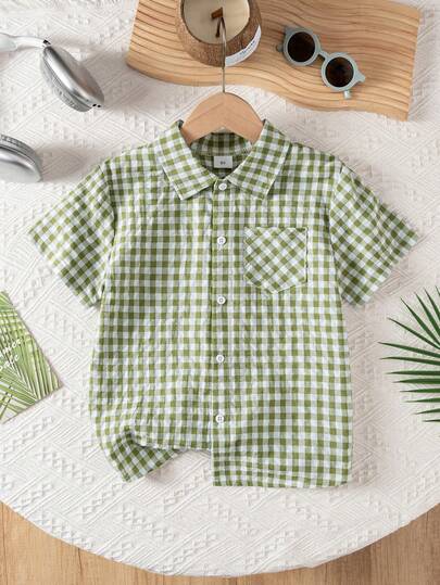 Young Boy Casual Plaid Short Sleeve Shirt