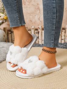 Dép đi trong nhà dành cho nữ, phù hợp mọi mùa, dép unisex họa tiết trái tim với lớp lót mềm mại và thiết kế hở ngón. - trắng - Xem 4