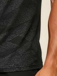 AHTELB 男士夏季冰丝速干短袖T恤，格子提花圆领冰丝T恤，户外运动透气健身半袖衫，高弹力运动服，舒适修身运动服 - 黑色 - 查看 5