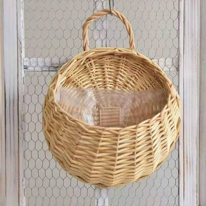 1/2pcs Woven Hanging Basket Decorative Wall Hanging Flower Basket Handmade Plant Holder With Handle, Suitable For Wedding Party Scattering Flower Baskets Home Bathroom, Kitchen, Bedroom, Living Room And Garden Plants Display And Storage Fashionable Plant Basket