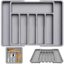 1-Piece Kitchen Non-Slip Drawer Organizer, Expandable Adjustable Cutlery Tray, Extendable Plastic Drawer Divider, Non-Slip Utensil Tray, 6-8 Compartment Design, Dimensions 22.4x15x11.3 Inches, Multi-Functional Cutlery Storage, Suitable For Spoons, Forks, And Knives, Large Size, Black - 彩色 - 查看 13