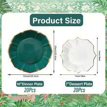 40个/60个/100个绿色和白色扇形纸盘，10英寸大号绿色餐盘和7英寸白色甜点盘，适用于圣诞节、新年、周年纪念日、毕业典礼、感恩节、狩猎、丛林主题派对一次性餐具套装（可供20/30/50位客人使用） - 白深綠 - 查看 8