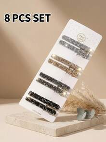 8 件套时尚女童发夹：镶钻珍珠鸭嘴夹 - 日常佩戴的完美之选 - 彩色 - 查看 6