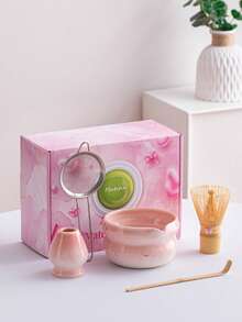 5/7/8 piezas Juego de batidor de matcha japonés, textura de mariposa y corazón, caja de regalo rosa/caja de regalo negra, adecuado para uso personal, Día de San Valentín, Navidad, Acción de Gracias, regalos de graduación - Multicolor - Ver 4