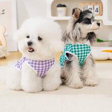 春夏新款犬猫服装，两脚T恤，英伦风两脚狗狗套装，宠物服装，小型犬服装，欧美时尚宠物背心，蝴蝶格纹清凉背心，透气 - 紫色 - 查看 9