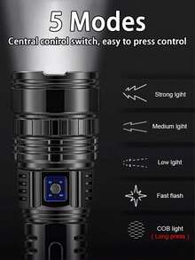 10 000 lumens Lampe de poche laser blanche super brillante, torche haute puissance, 5 modes d'éclairage, indicateur de batterie numérique et feu arrière, mise au point réglable, étanche pour l'extérieur, batterie haute capacité intégrée, charge rapide Type-C, fonction de batterie externe, convient pour le camping, la randonnée, la pêche, la patrouille et l'éclairage d'urgence - S33 - Voir 8