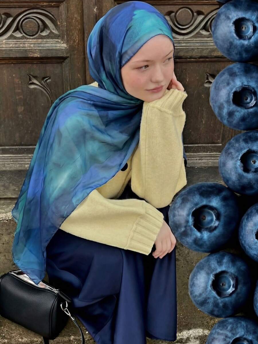 1 Stück Damen Boho Aquarell Satin Muster Kopftuch, Sonnenschutz Kopfbedeckung, elegantes vielseitiges Tuch Schal geeignet für den täglichen Gebrauch, Strand, Urlaub