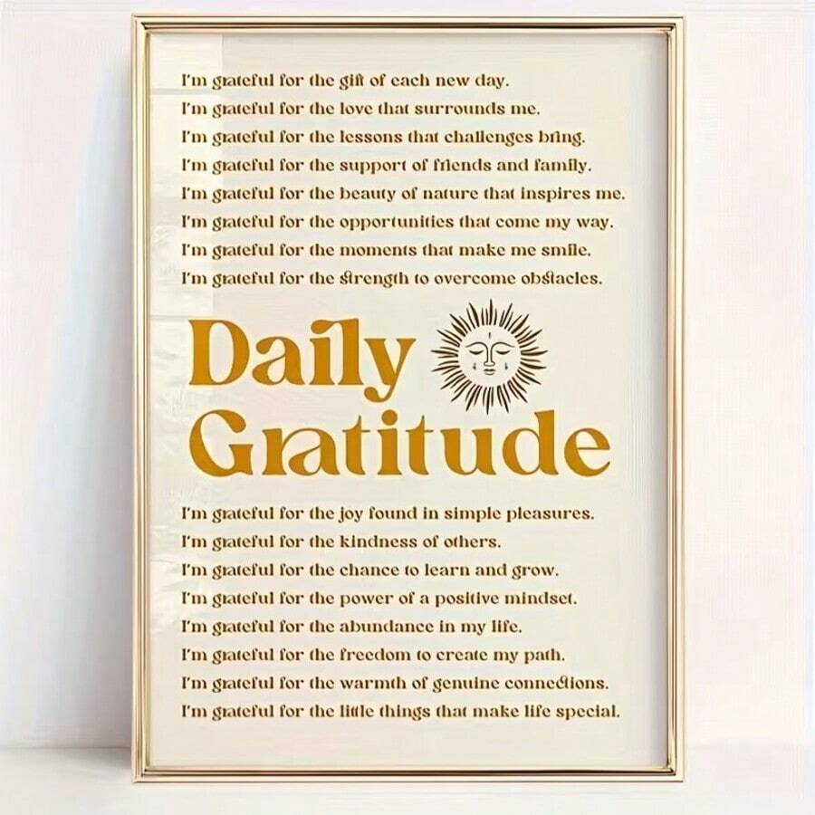 1 pieza Impresión de afirmación inspiradora - Póster de arte de pared de gratitud diaria con estética bohemia del sol, decoración del hogar de mentalidad positiva para sala de estar, dormitorio, oficina | Decoración de pared motivacional sin marco, decoración de pared inspiradora, diseño minimalista, tipografía artística, entusiastas de la atención plena, 2D plano, perfecto para la decoración de la habitación - Dibujos animados - Ver 1